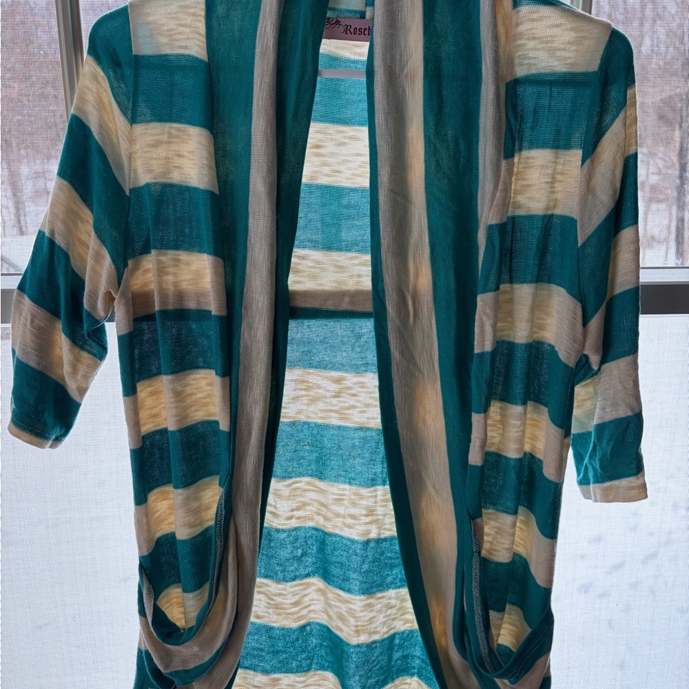 Rosebud Teal and Cream Knit Cardigan